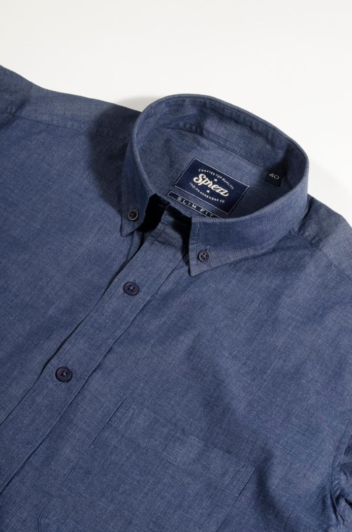 Navy Blue Fil A Fil Button Down Shirt