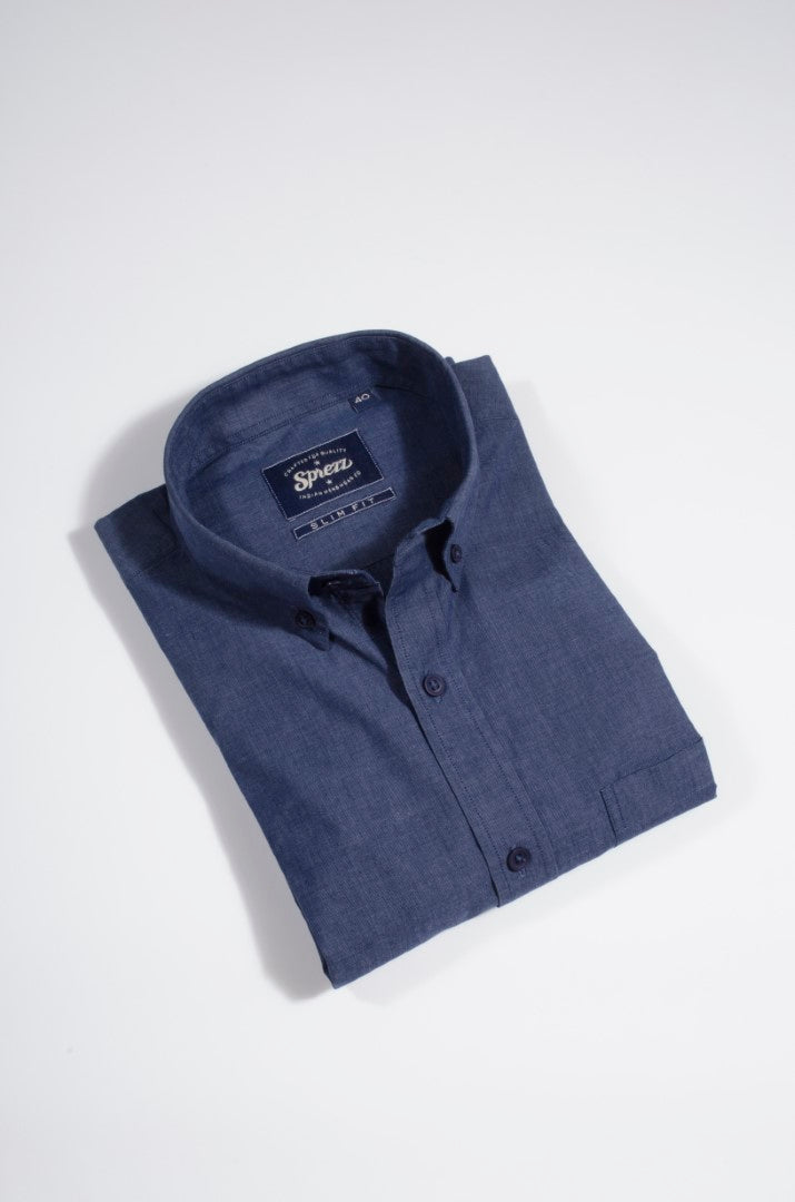 Navy Blue Fil A Fil Button Down Shirt