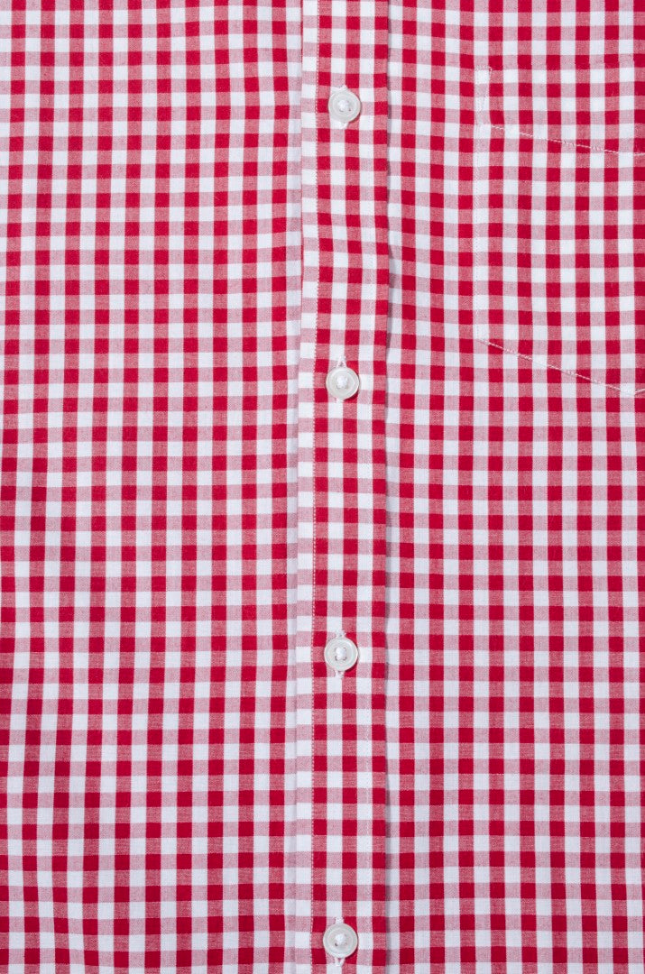 Red Gingham Check Button Down Slim Fit Shirt