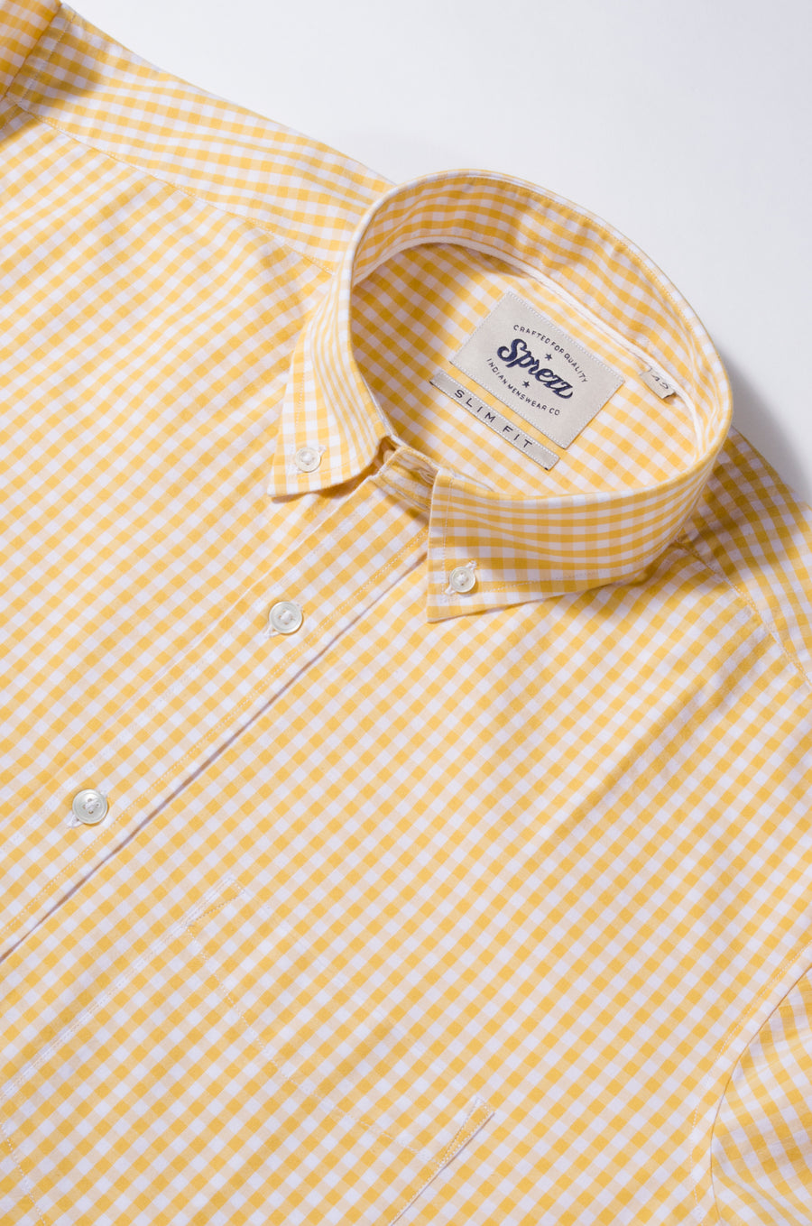 Pastel Yellow Gingham Check Button Down Slim Fit Shirt