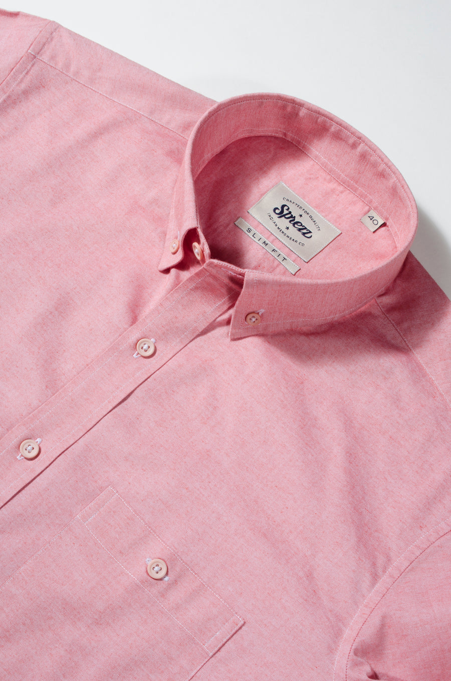 Salmon Pink Chambray Button Down Slim Fit Shirt