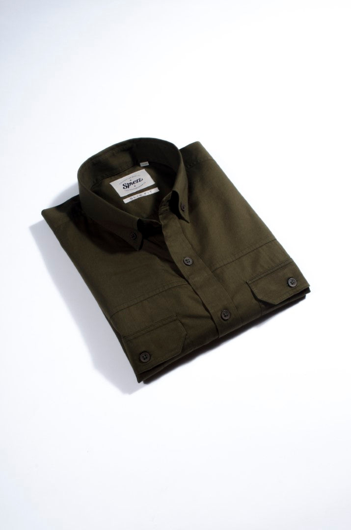 Olive Button Down Safari Slim Fit Shirt