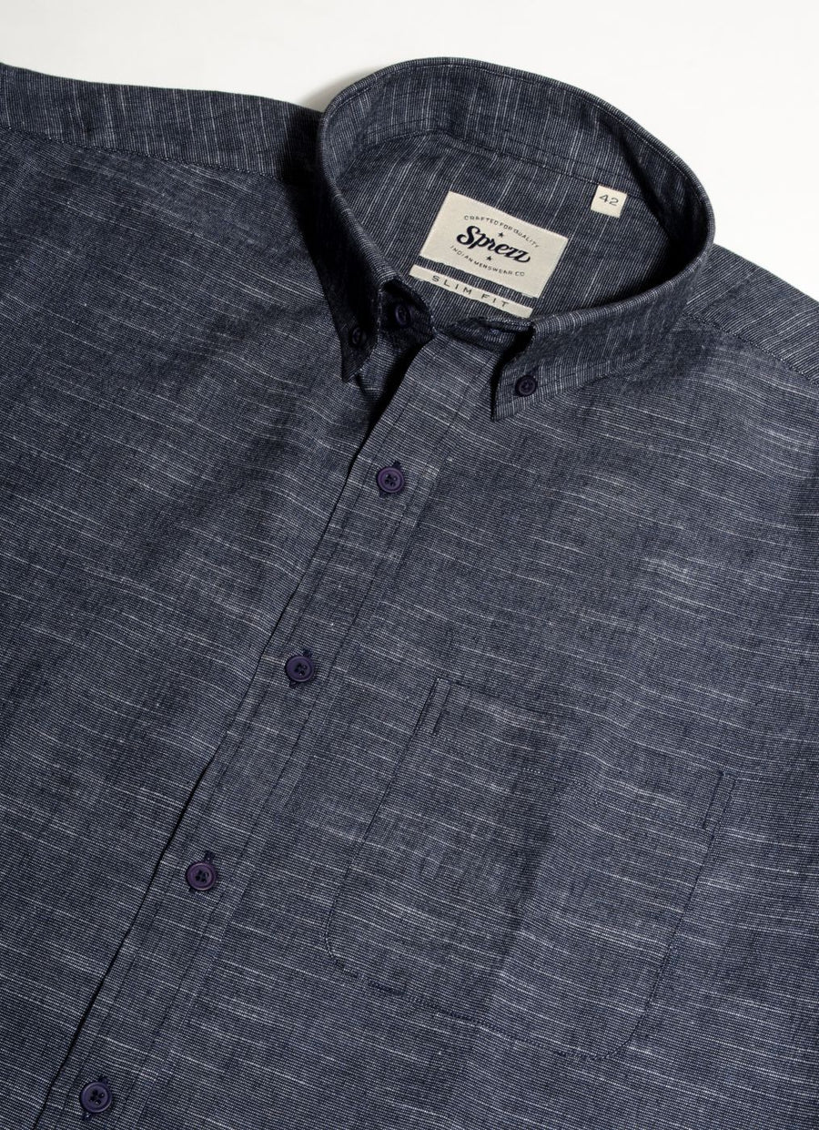 Slub Texture Indigo Button Down Slim Fit Shirt