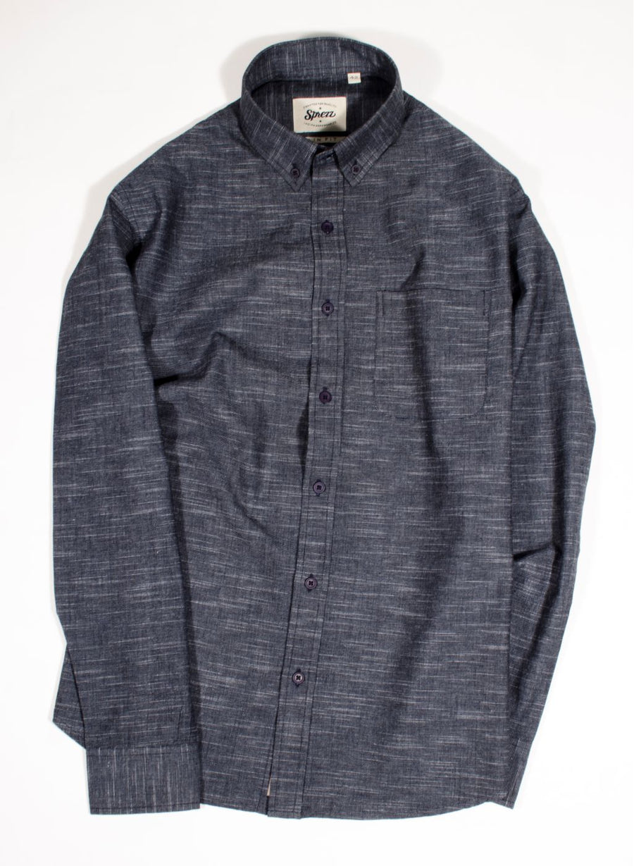 Slub Texture Indigo Button Down Slim Fit Shirt