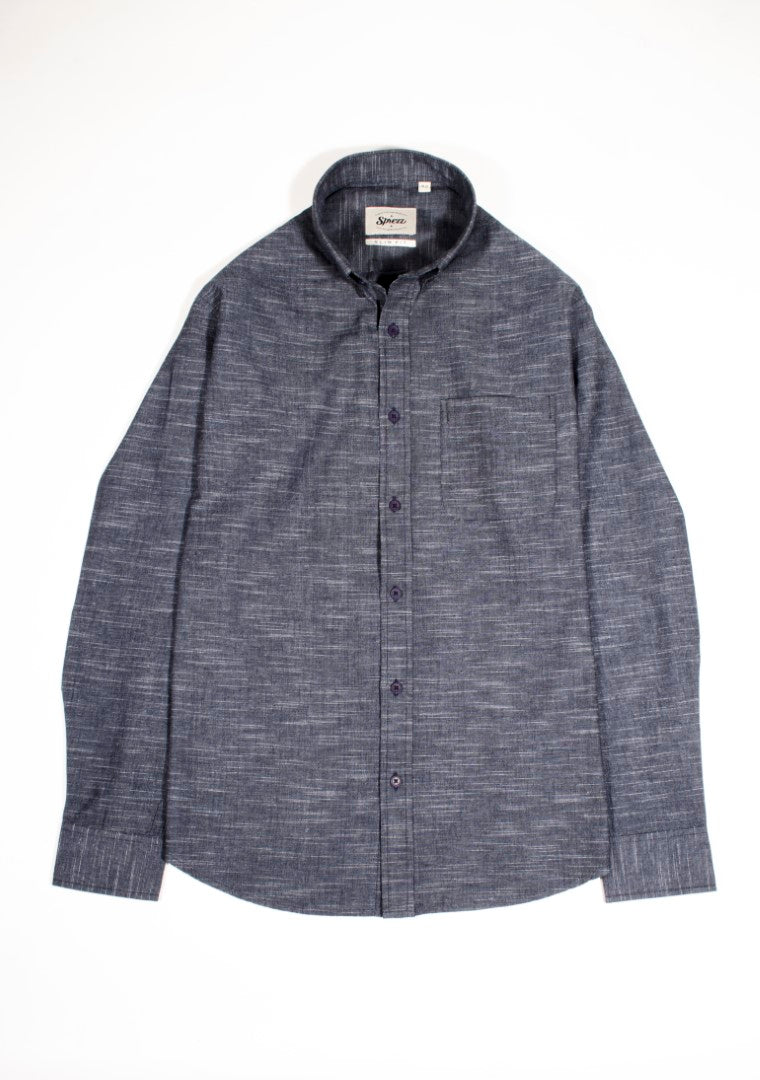 Slub Texture Indigo Button Down Slim Fit Shirt