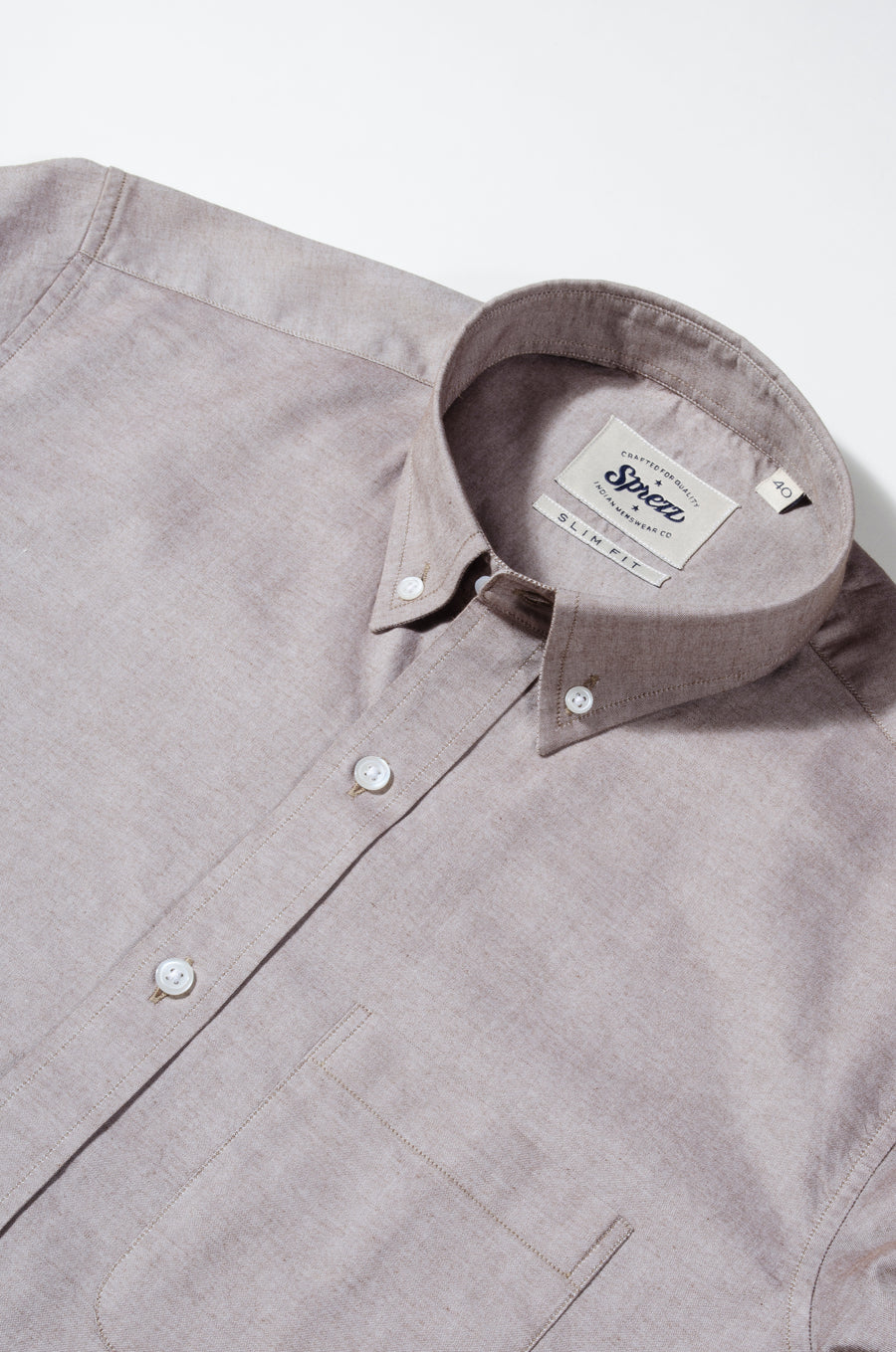 Dusty Brown Chambray Button Down Slim Fit Shirt