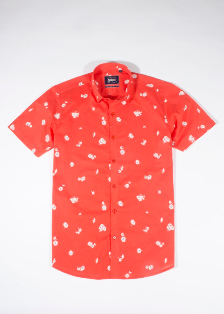 Sunflower Print Half Sleeves Slim Fit Shirt