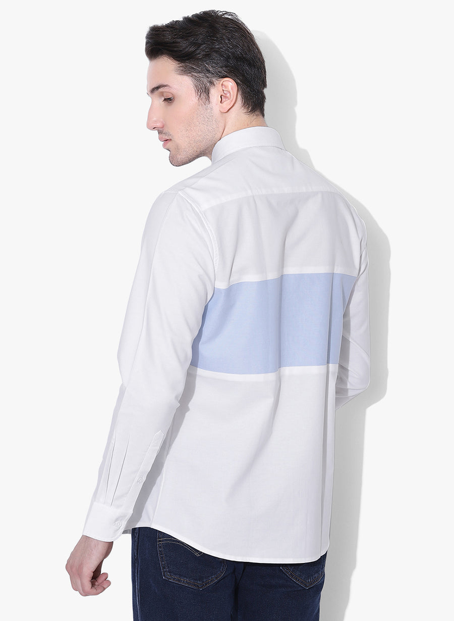 White Oxford Color Block Button Down Shirt