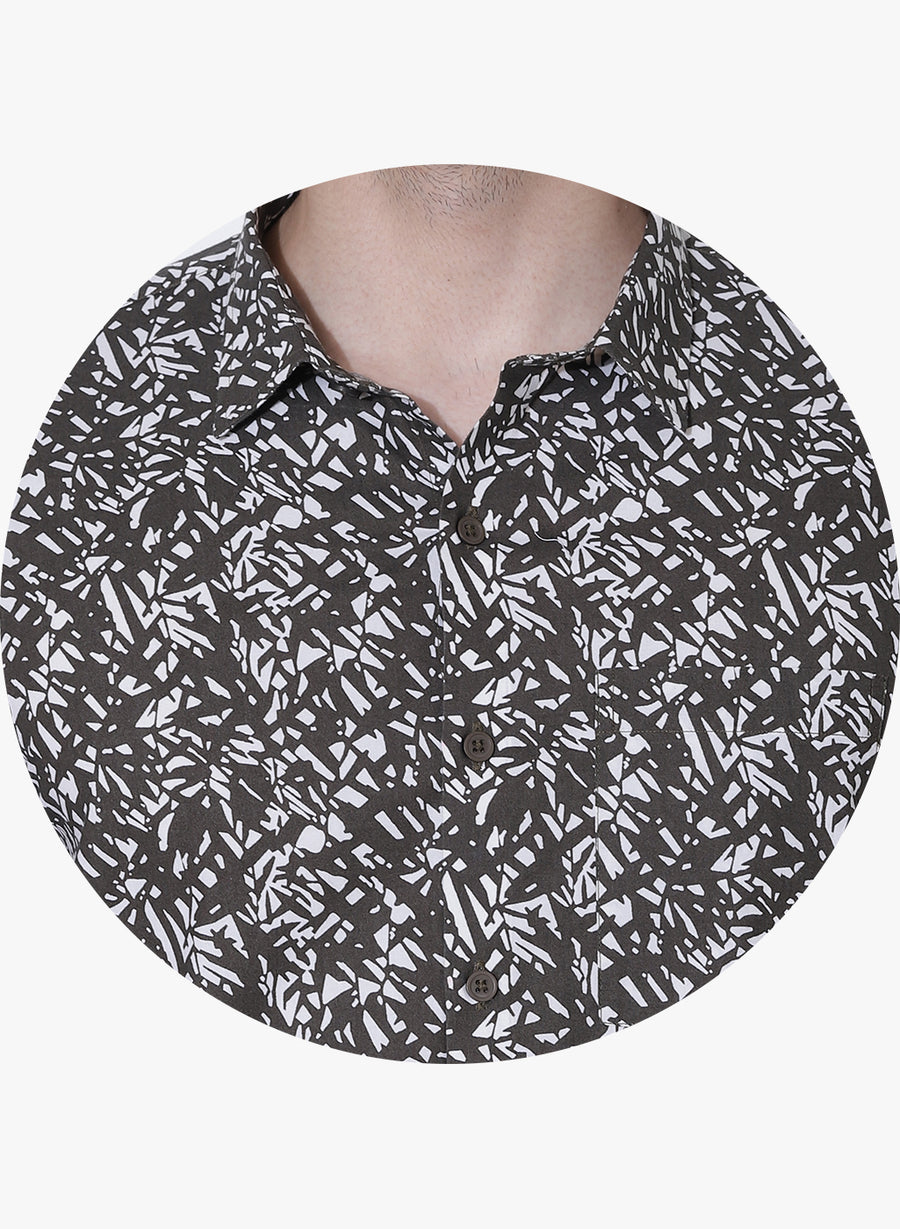 Aki Floral Print Cutaway Collar Slim Fit Shirt