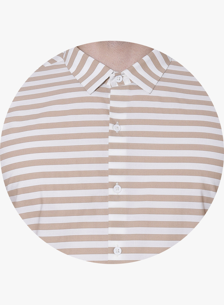 Beige Striper Cutaway Collar Shirt